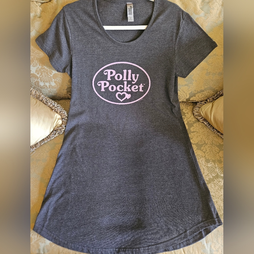 NWOT Polly Pocket gray T shirt dress pink logo